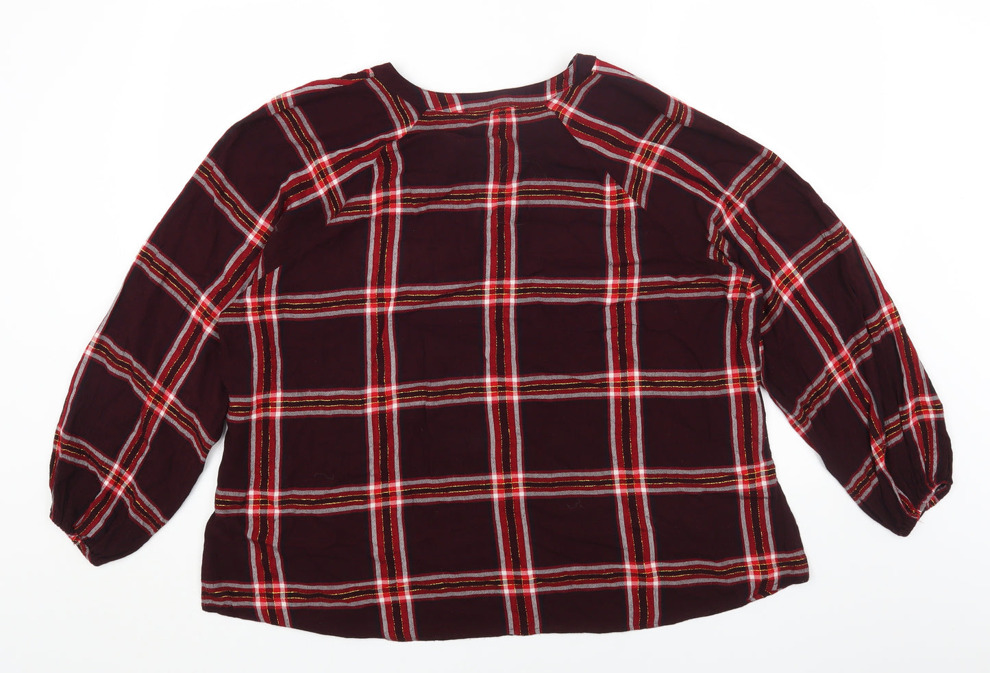 Marks and Spencer Womens Red Check Viscose Basic Blouse Size 14 Round Neck