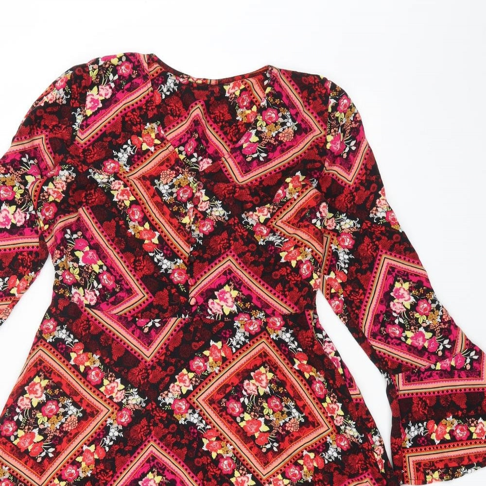 TU Womens Multicoloured Geometric Viscose Fit & Flare Size 10 V-Neck Zip