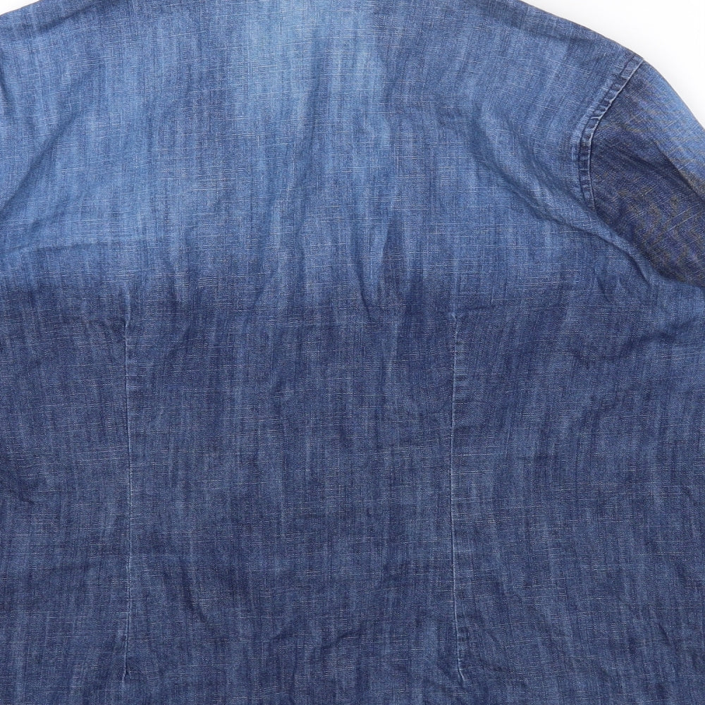 VIOLETA Womens Blue Cotton Basic Button-Up Size M Collared - Distressed Hem