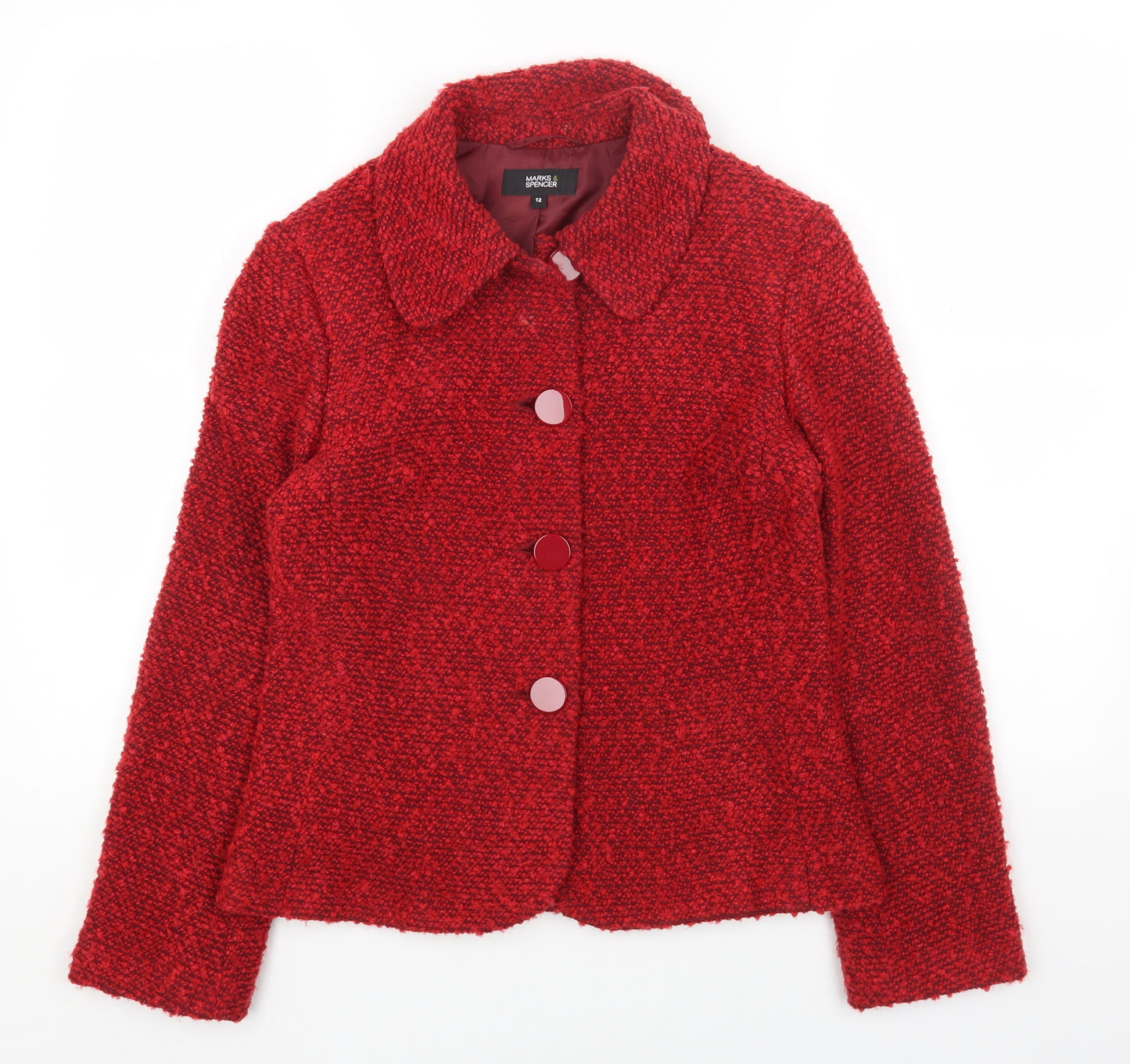 Marks and Spencer Womens Red Pea Coat Jacket Size 12 Button