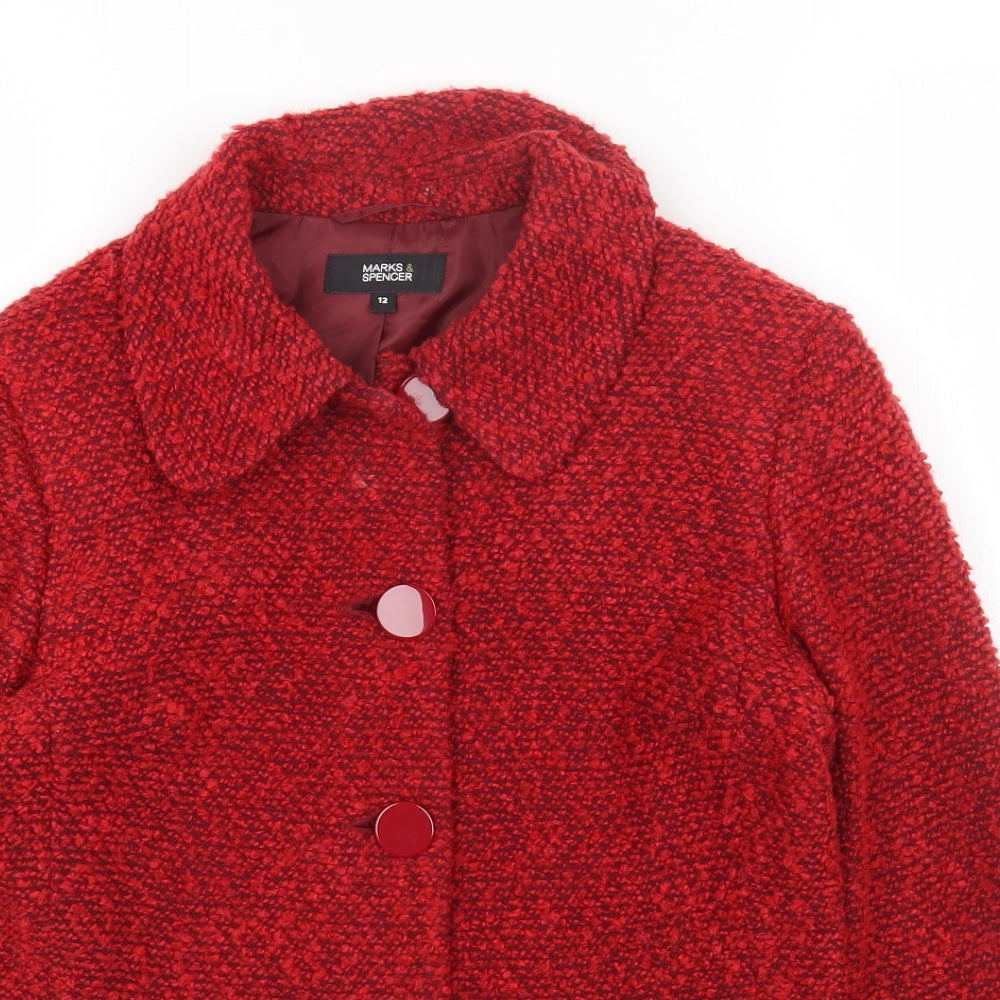 Marks and Spencer Womens Red Pea Coat Jacket Size 12 Button