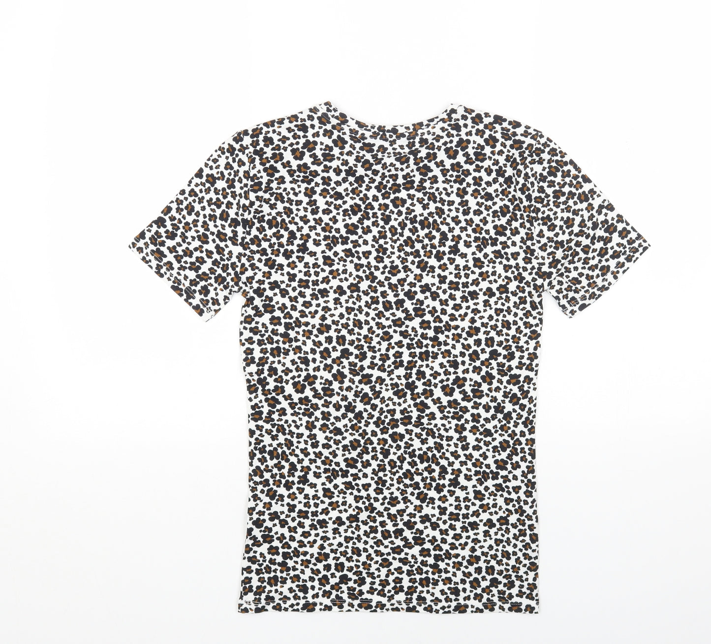 Marks and Spencer Womens Multicoloured Animal Print Cotton Basic T-Shirt Size 6 Round Neck - Leopard Print