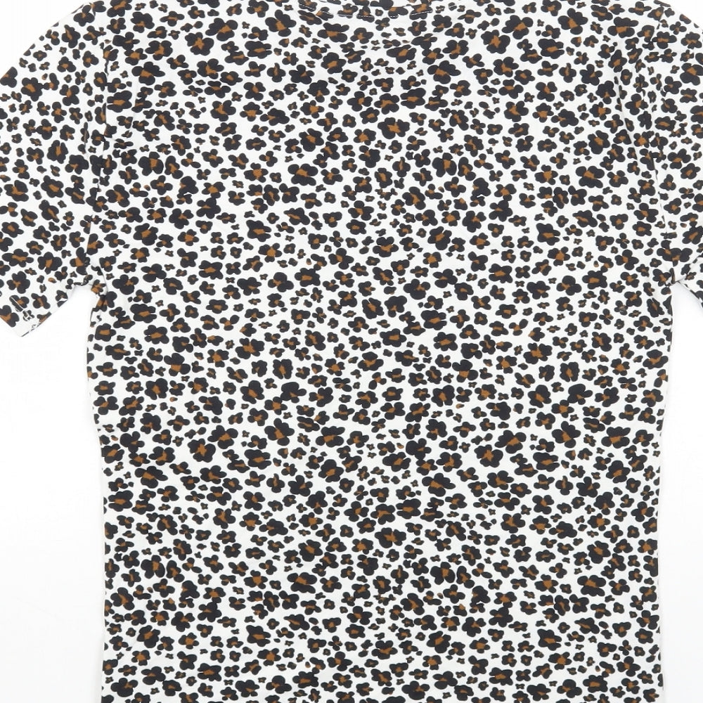 Marks and Spencer Womens Multicoloured Animal Print Cotton Basic T-Shirt Size 6 Round Neck - Leopard Print