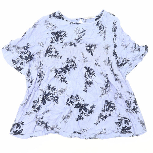 Per Una Womens Blue Floral Viscose Basic Blouse Size 10 Round Neck