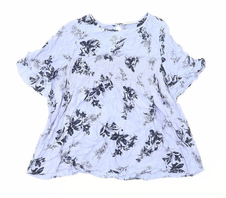 Per Una Womens Blue Floral Viscose Basic Blouse Size 10 Round Neck