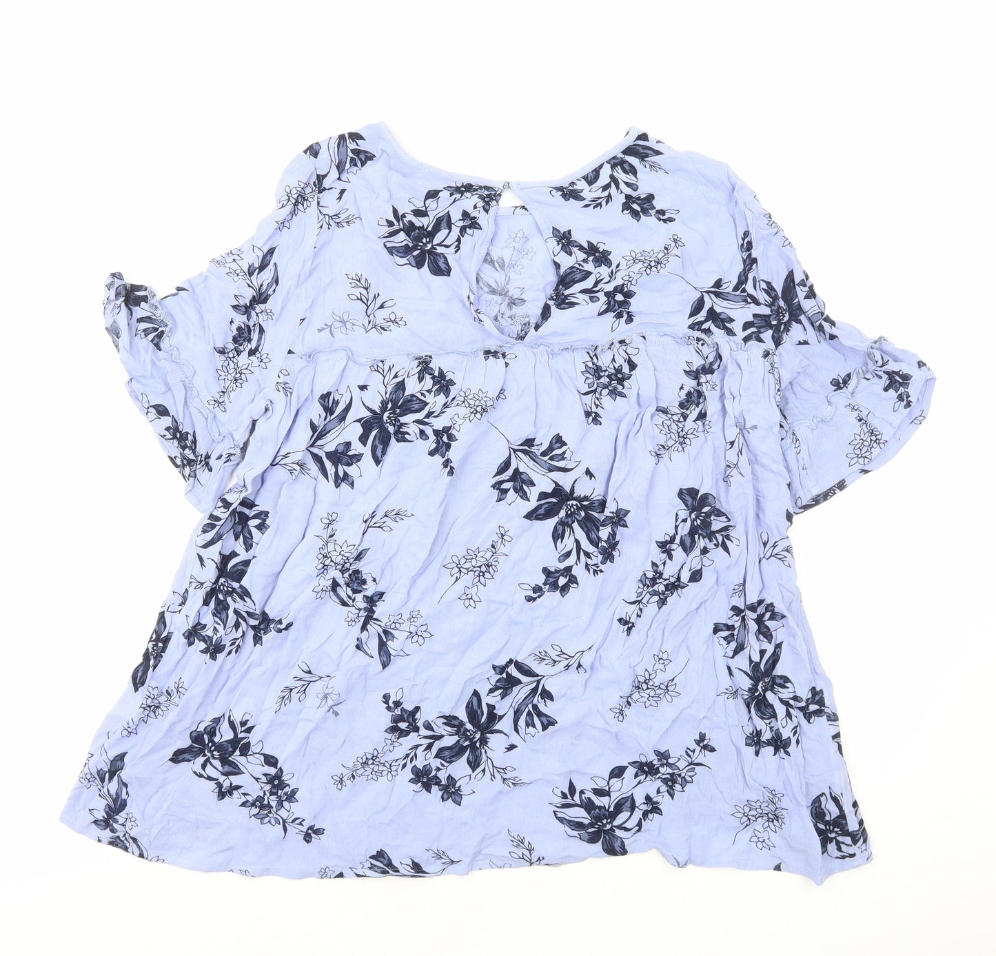 Per Una Womens Blue Floral Viscose Basic Blouse Size 10 Round Neck