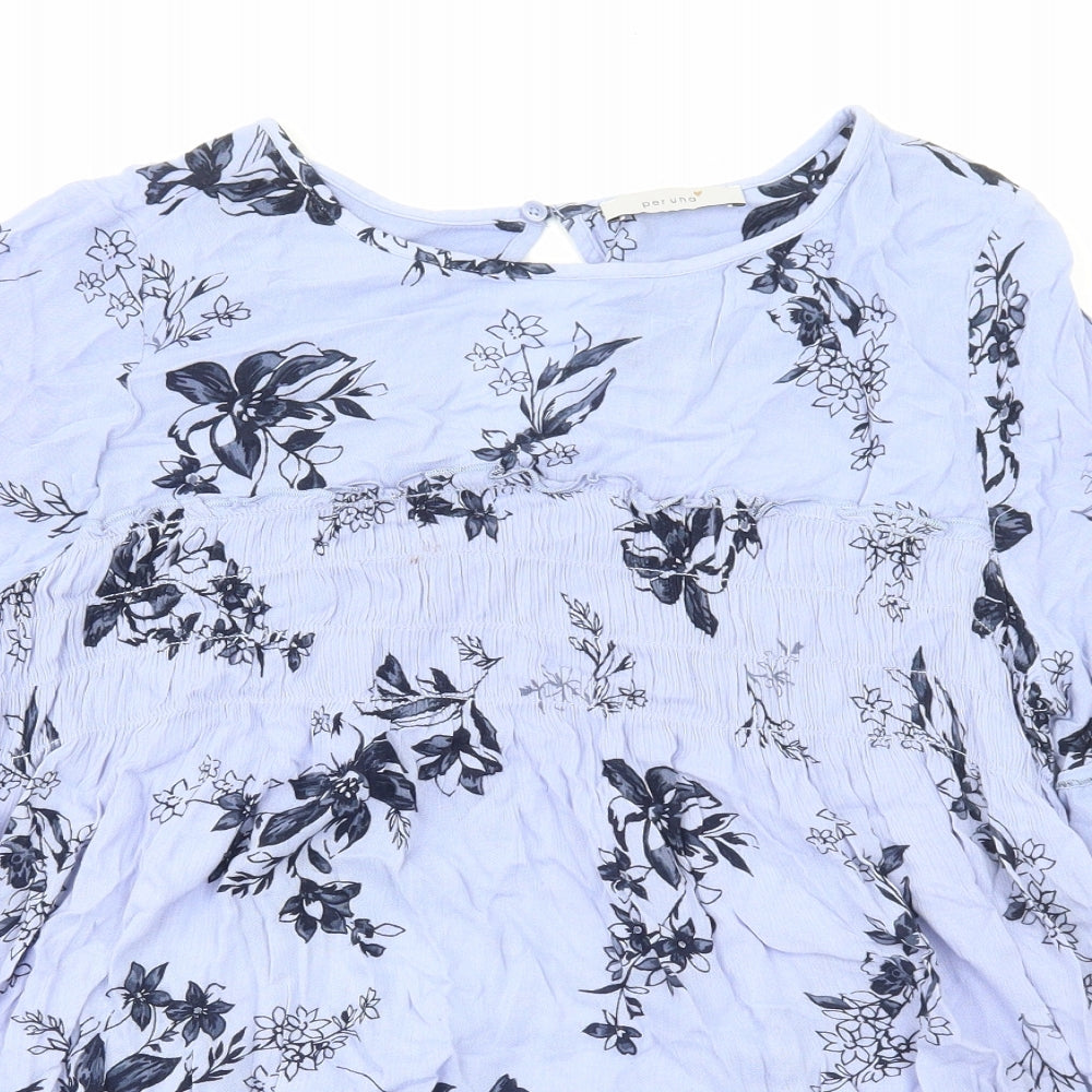 Per Una Womens Blue Floral Viscose Basic Blouse Size 10 Round Neck