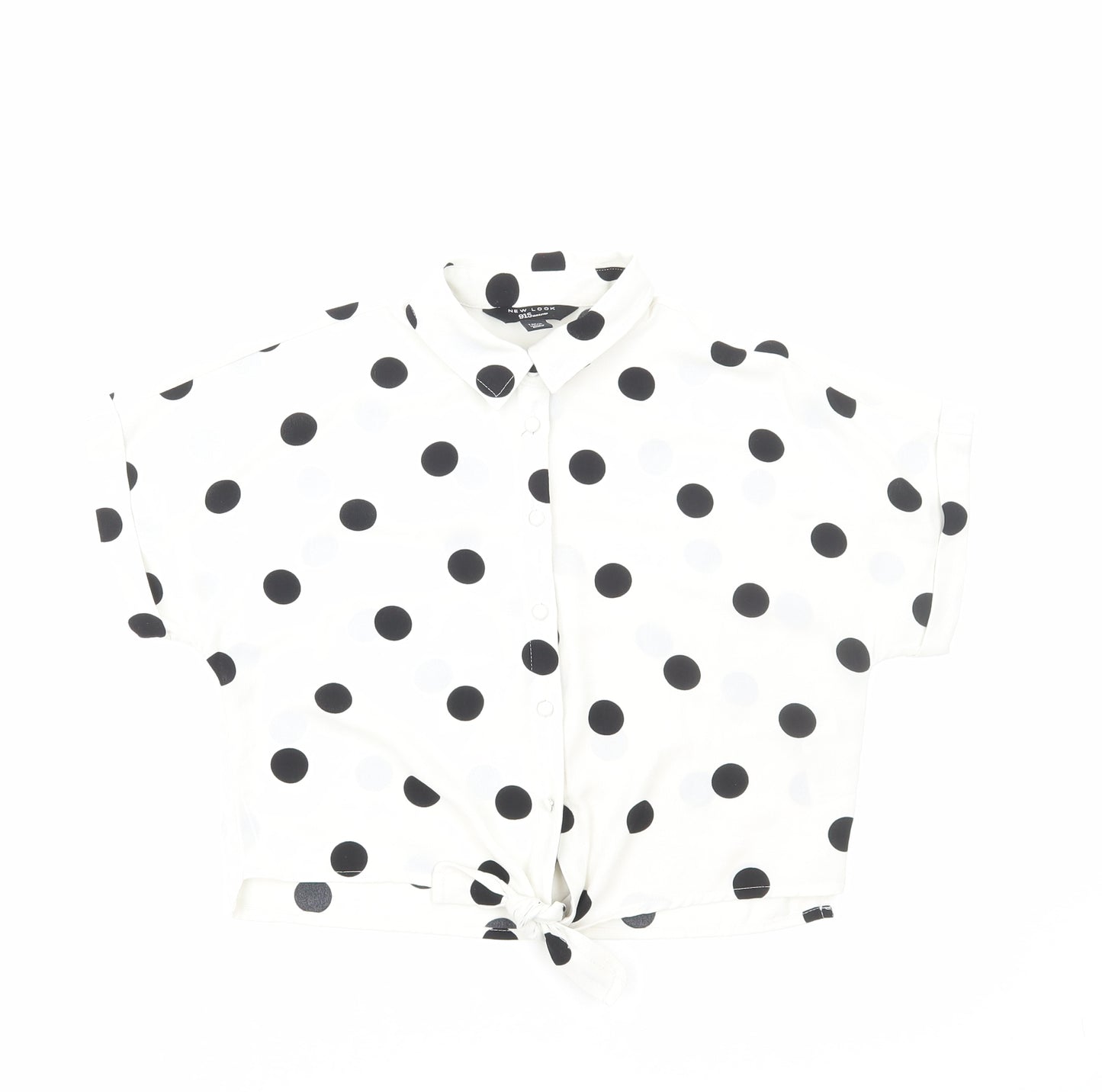 New Look Girls White Polka Dot Polyester Basic Button-Up Size 10 Years Round Neck Button