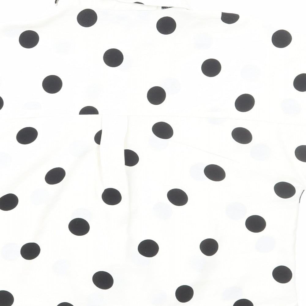 New Look Girls White Polka Dot Polyester Basic Button-Up Size 10 Years Round Neck Button