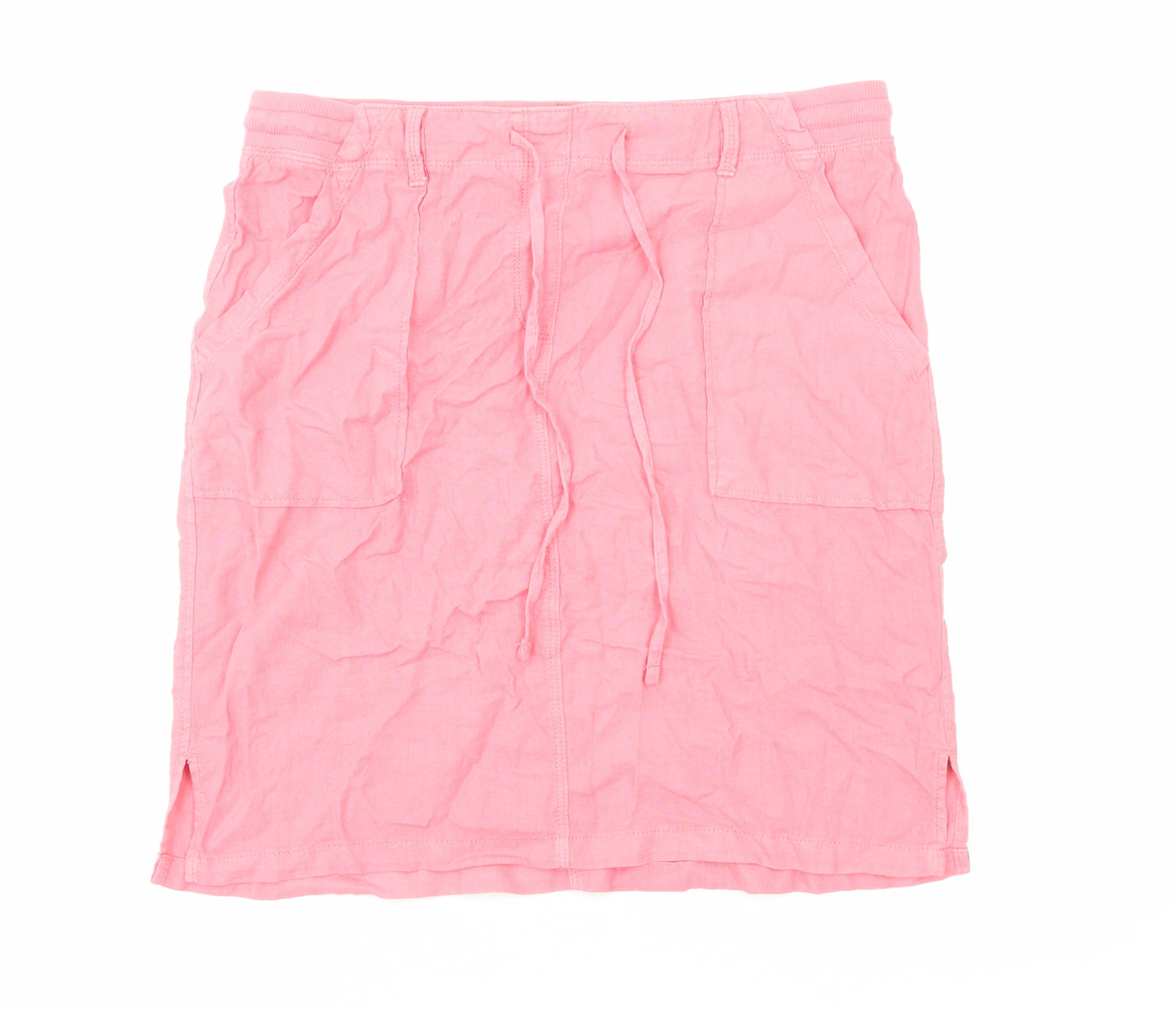 Marks and Spencer Womens Pink Linen Cargo Skirt Size 14 Drawstring