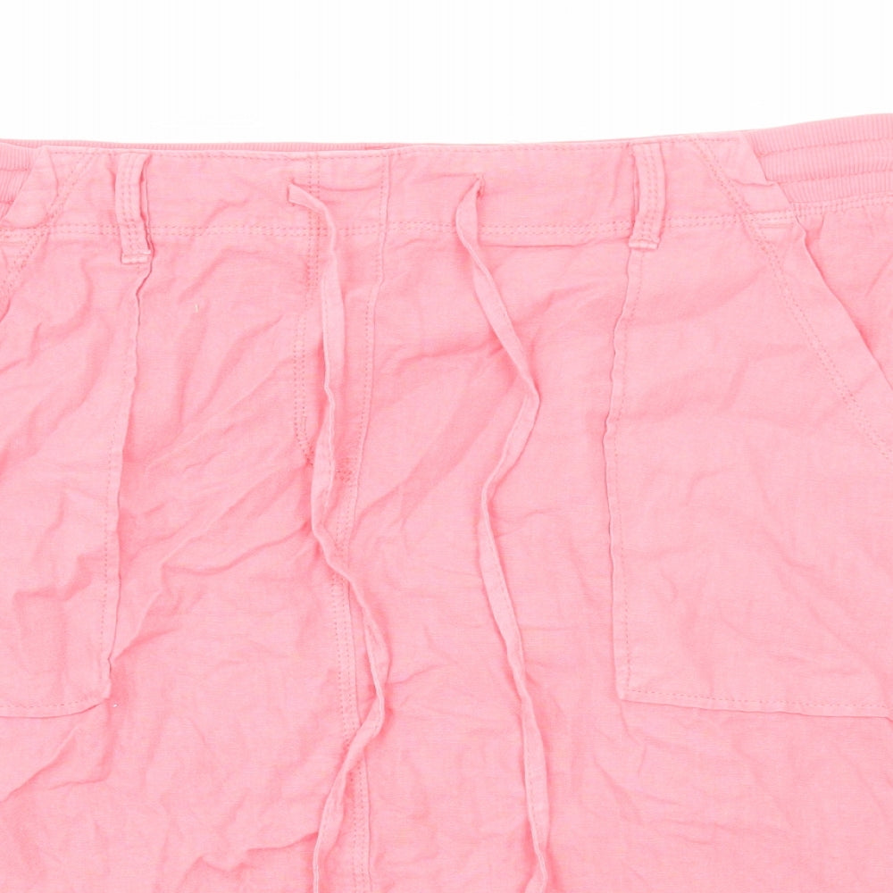 Marks and Spencer Womens Pink Linen Cargo Skirt Size 14 Drawstring