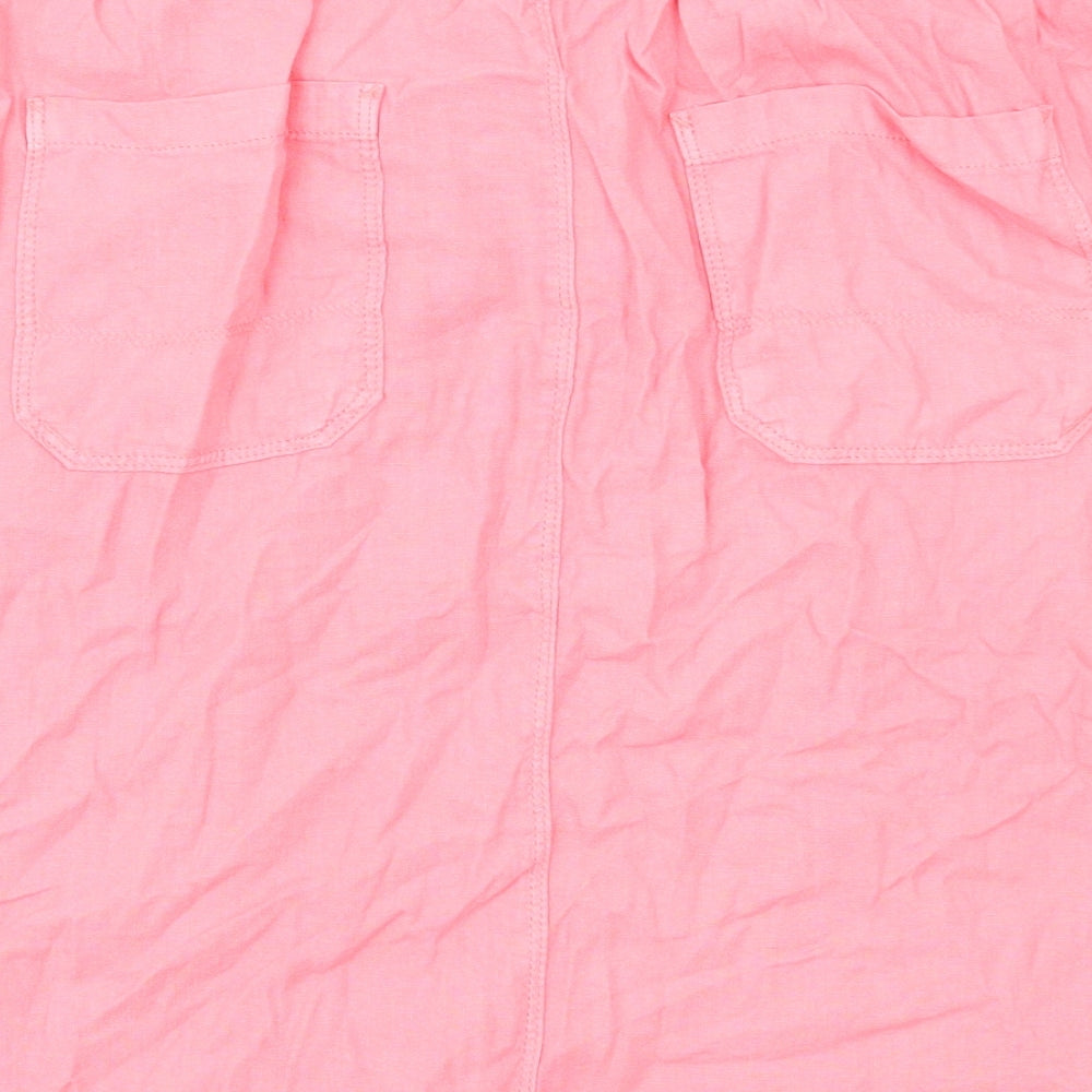 Marks and Spencer Womens Pink Linen Cargo Skirt Size 14 Drawstring