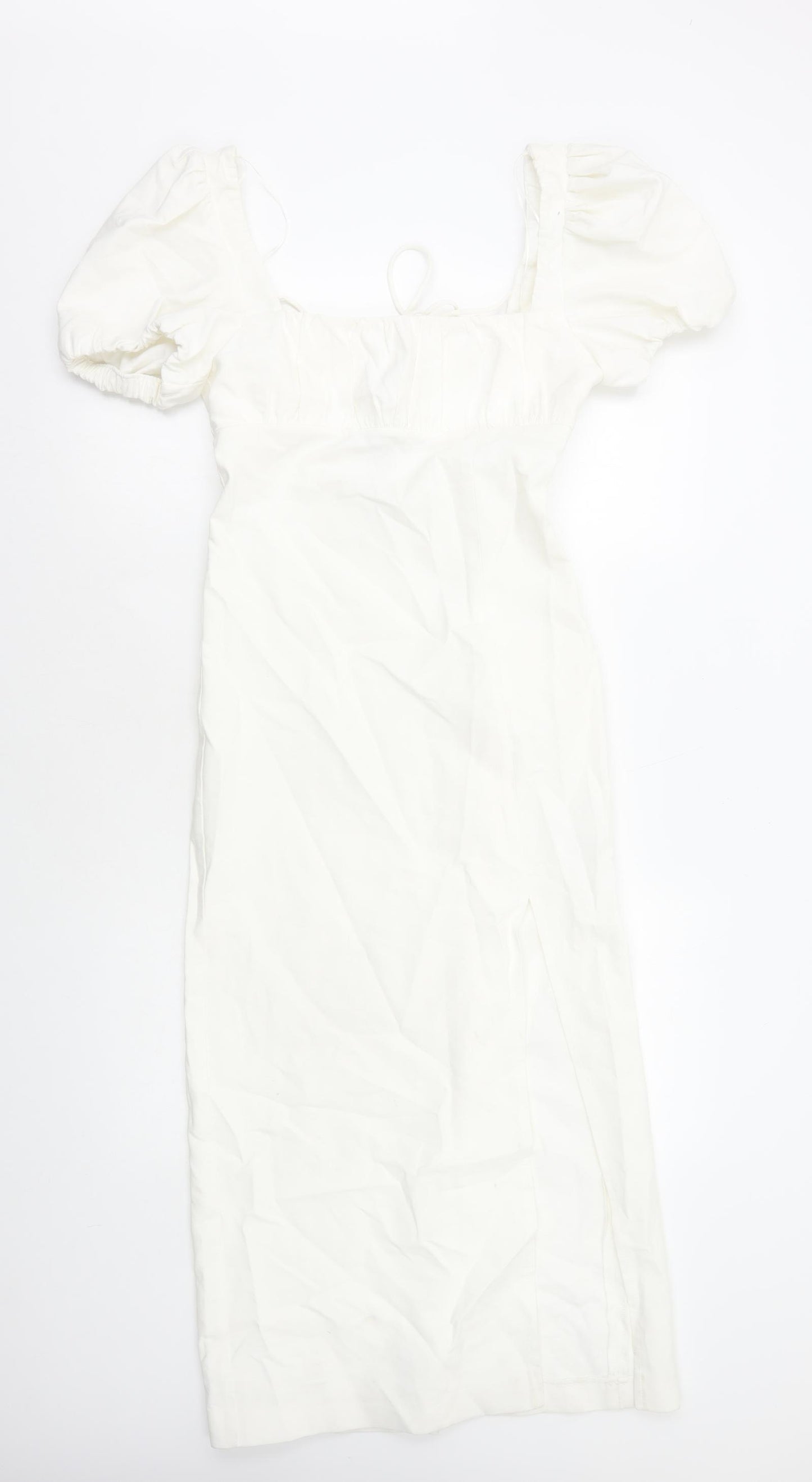Zara Womens White Cotton Pencil Dress Size XS Square Neck Zip