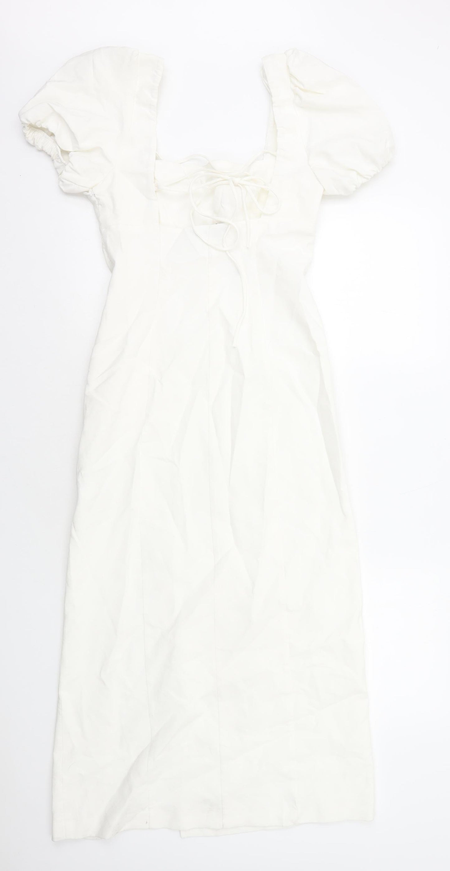 Zara Womens White Cotton Pencil Dress Size XS Square Neck Zip
