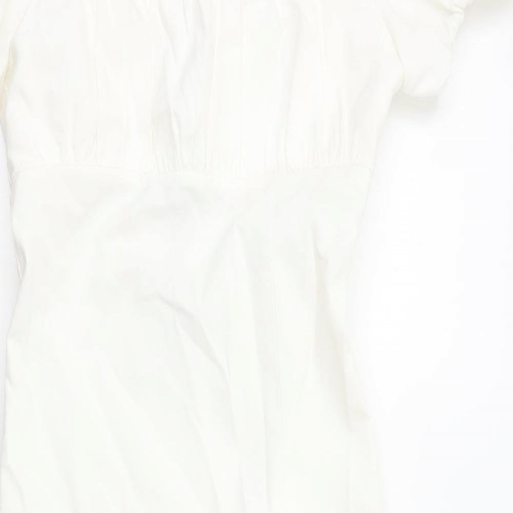 Zara Womens White Cotton Pencil Dress Size XS Square Neck Zip