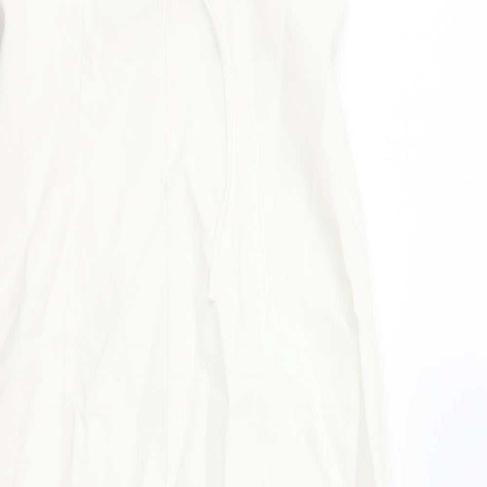 Zara Womens White Cotton Pencil Dress Size XS Square Neck Zip