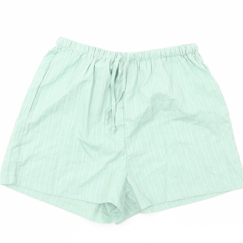 Preworn Womens Green Striped Polyester Basic Shorts Size S L16 in Regular Drawstring