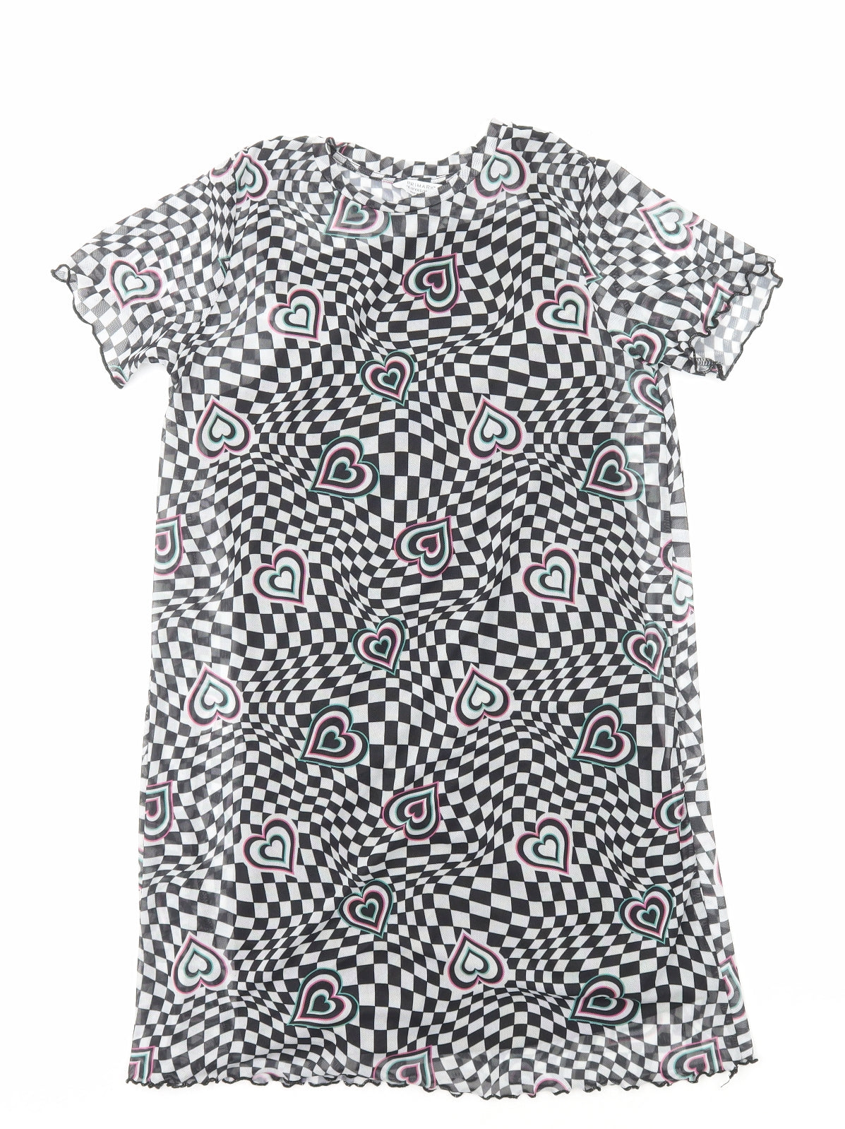 Primark Girls Multicoloured Geometric Polyester T-Shirt Dress Size 14-15 Years Round Neck Pullover