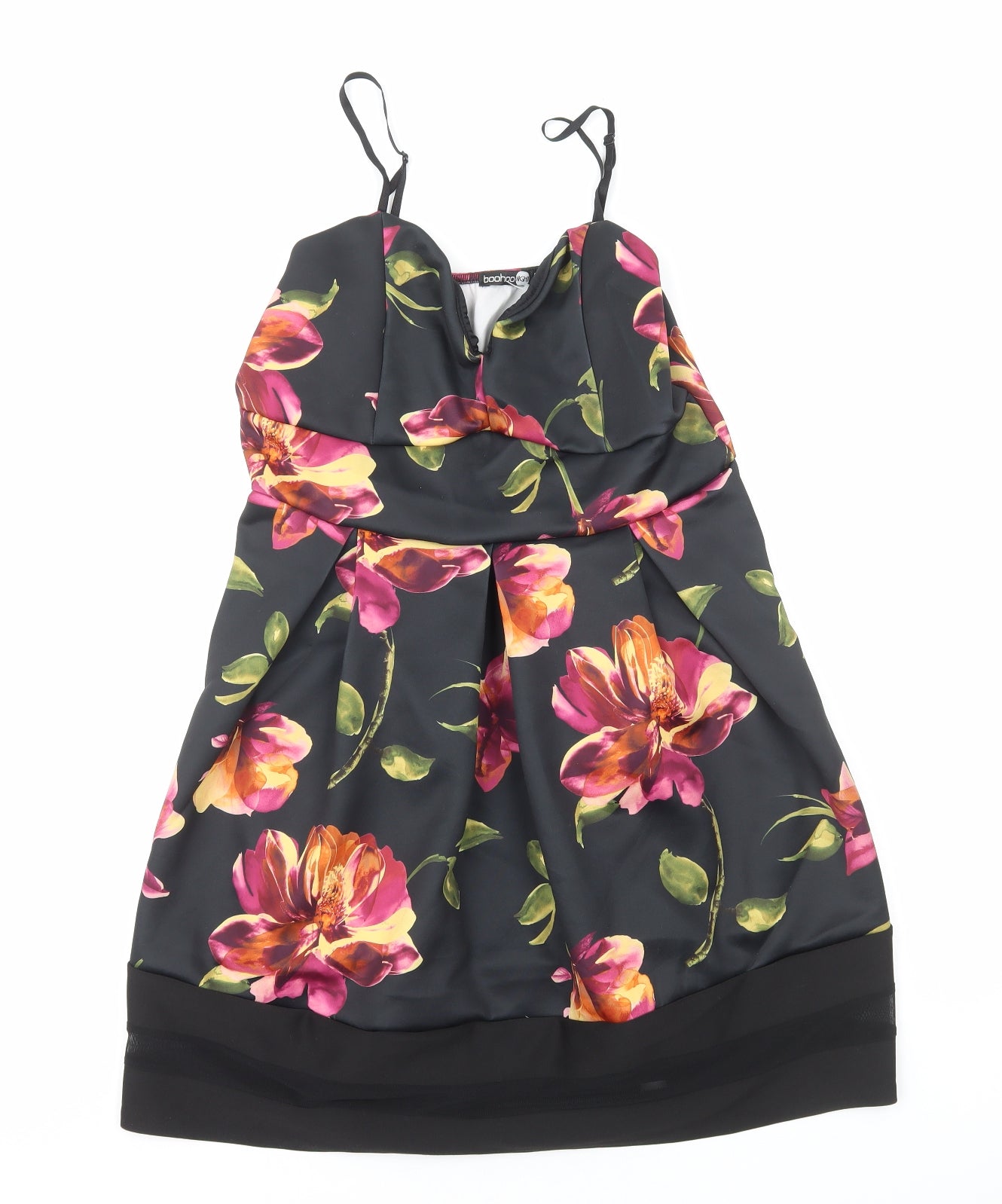 Boohoo Womens Black Floral Polyester Mini Size 16 Sweetheart Pullover
