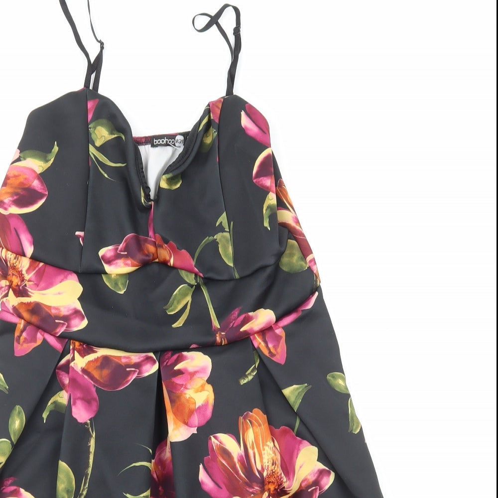 Boohoo Womens Black Floral Polyester Mini Size 16 Sweetheart Pullover