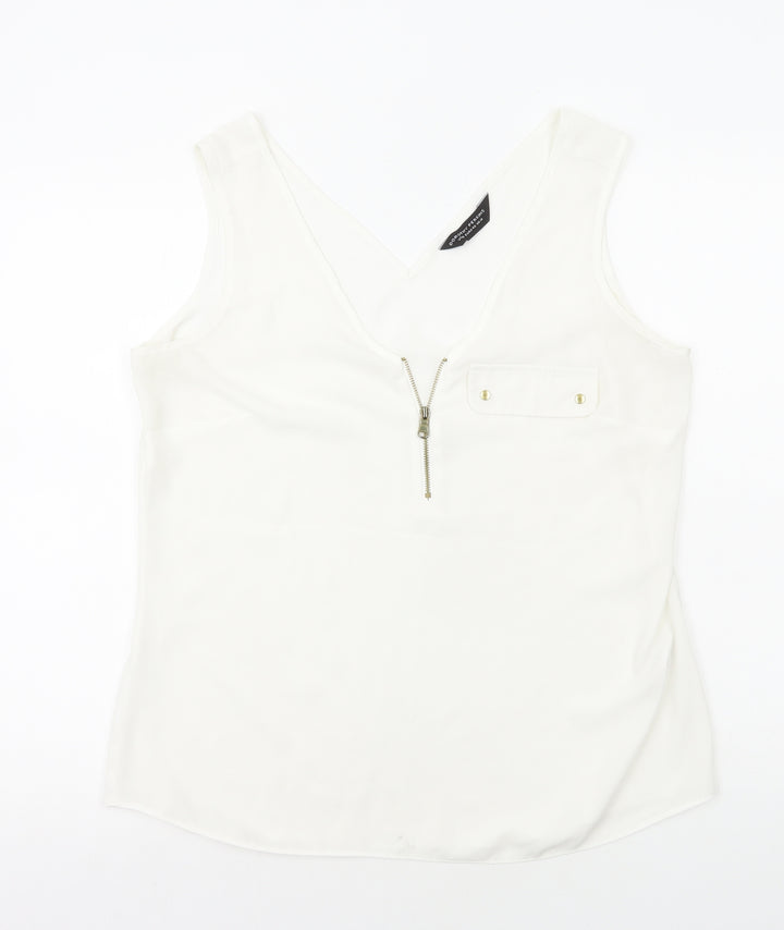 Dorothy Perkins Womens White Polyester Basic Tank Size 14 V-Neck