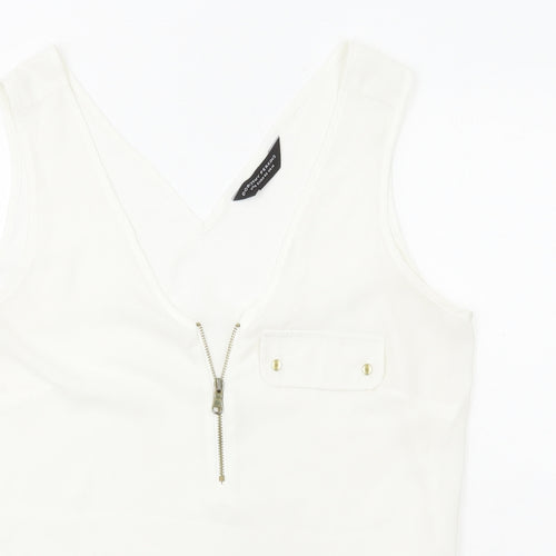 Dorothy Perkins Womens White Polyester Basic Tank Size 14 V-Neck