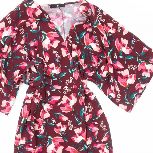 Very Womens Pink Floral Polyester Sheath Size 20 V-Neck Pullover