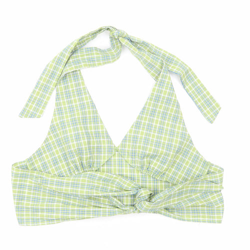 SheIn Womens Green Plaid Cotton Cropped Tank Size S Halter