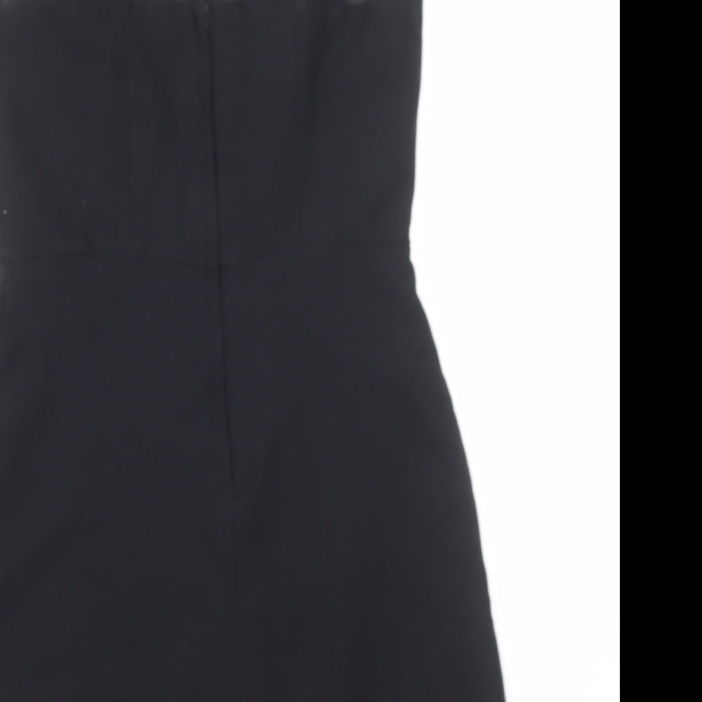 New Look Womens Black Polyester Mini Size 10 Square Neck Zip
