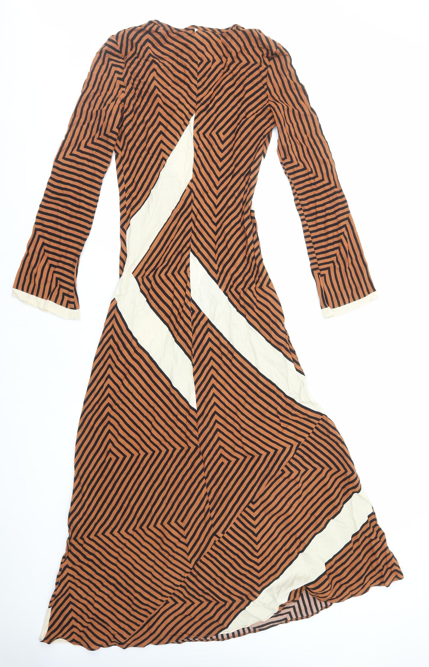 Zara Womens Brown Geometric Polyester Maxi Size XS Scoop Neck Zip