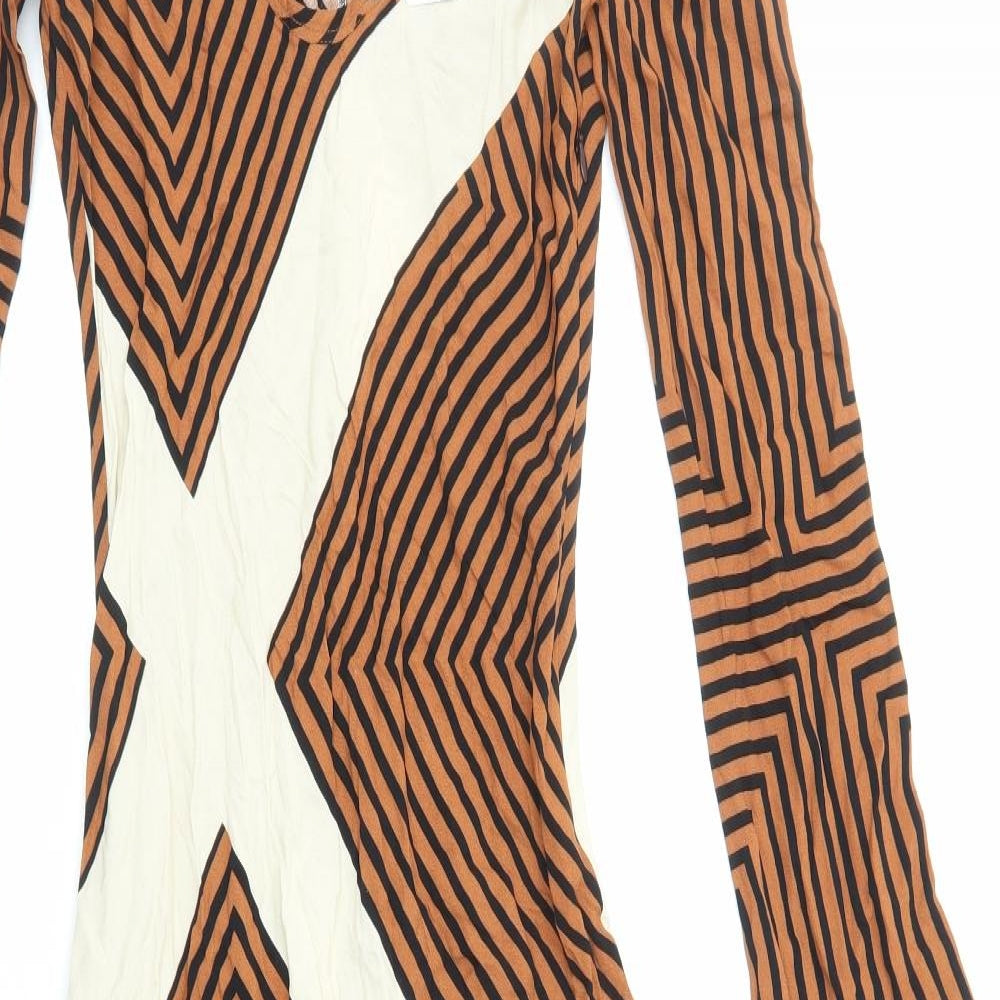 Zara Womens Brown Geometric Polyester Maxi Size XS Scoop Neck Zip