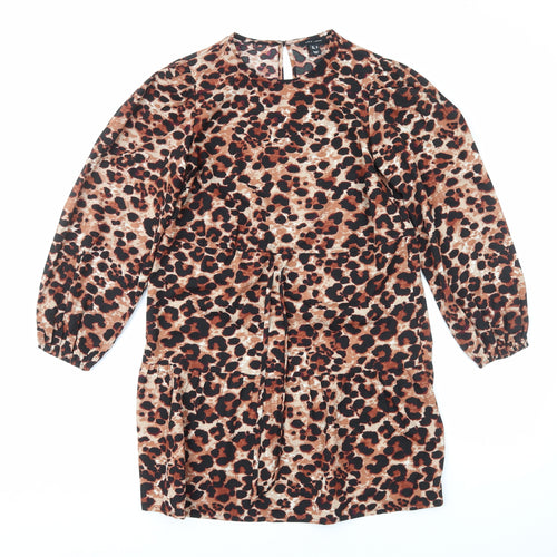 New Look Womens Brown Animal Print Polyester Sheath Size 10 Round Neck Pullover - Leopard Print