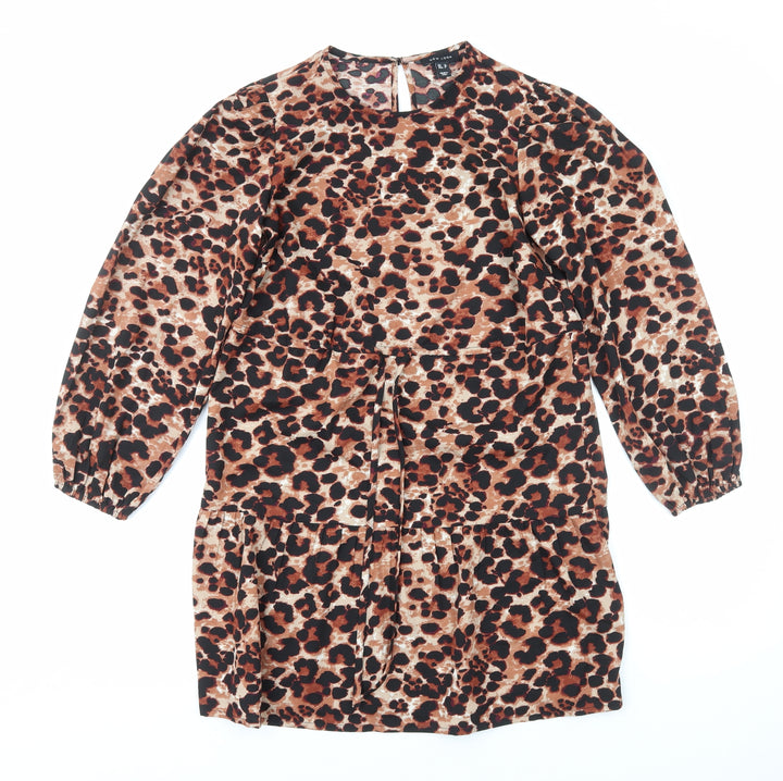 New Look Womens Brown Animal Print Polyester Sheath Size 10 Round Neck Pullover - Leopard Print