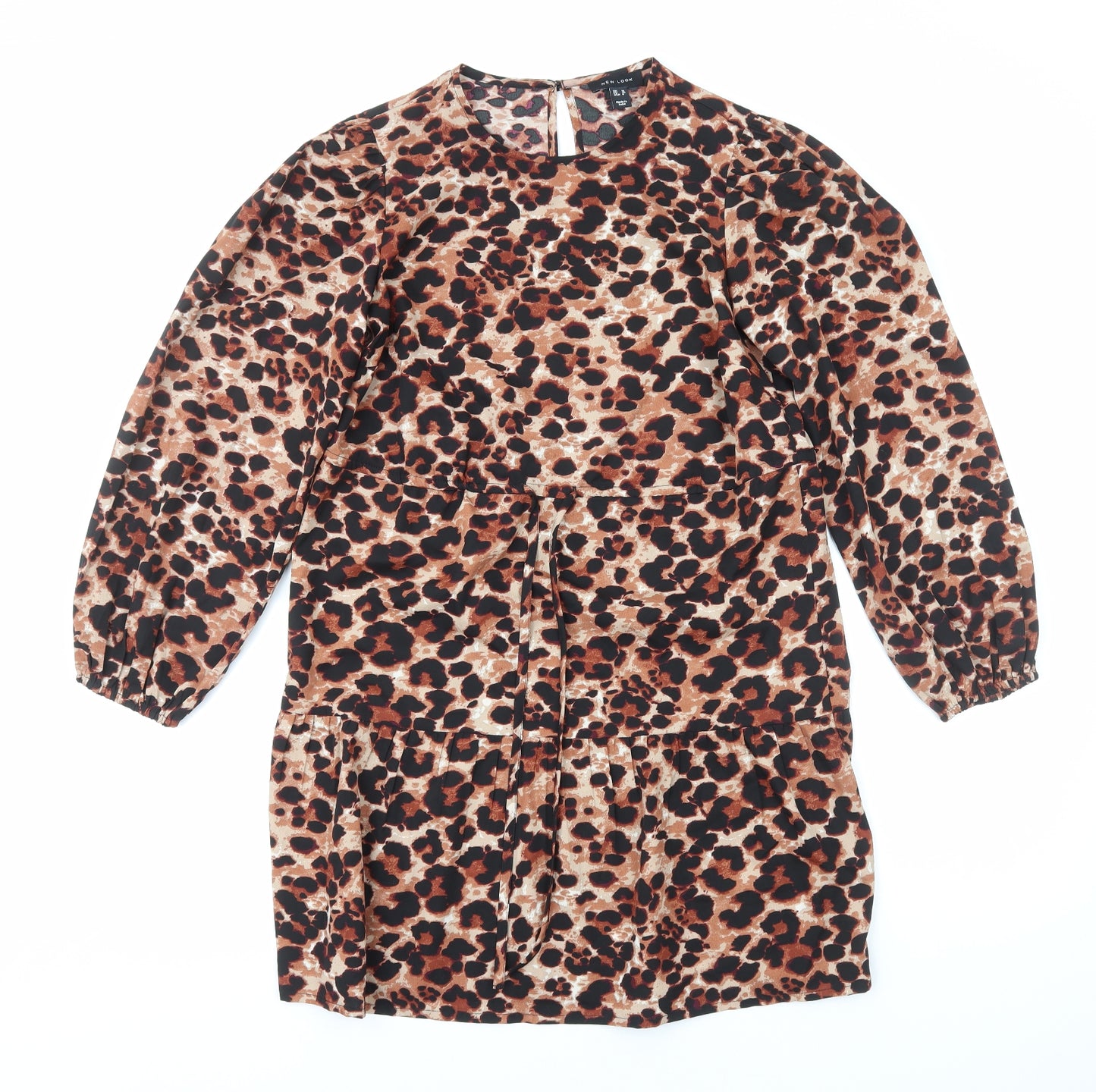 New Look Womens Brown Animal Print Polyester Sheath Size 10 Round Neck Pullover - Leopard Print