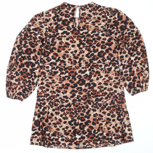 New Look Womens Brown Animal Print Polyester Sheath Size 10 Round Neck Pullover - Leopard Print