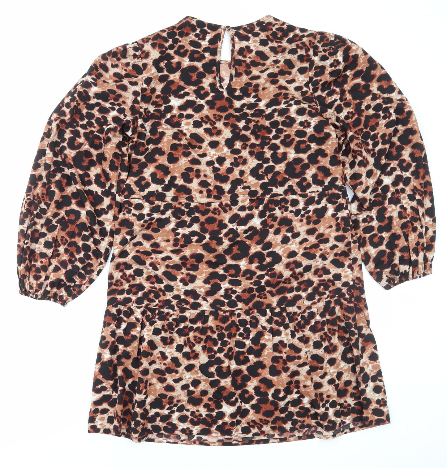 New Look Womens Brown Animal Print Polyester Sheath Size 10 Round Neck Pullover - Leopard Print