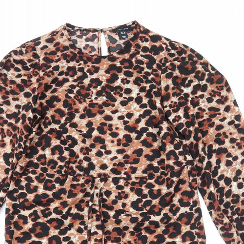 New Look Womens Brown Animal Print Polyester Sheath Size 10 Round Neck Pullover - Leopard Print