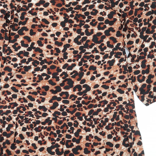 New Look Womens Brown Animal Print Polyester Sheath Size 10 Round Neck Pullover - Leopard Print