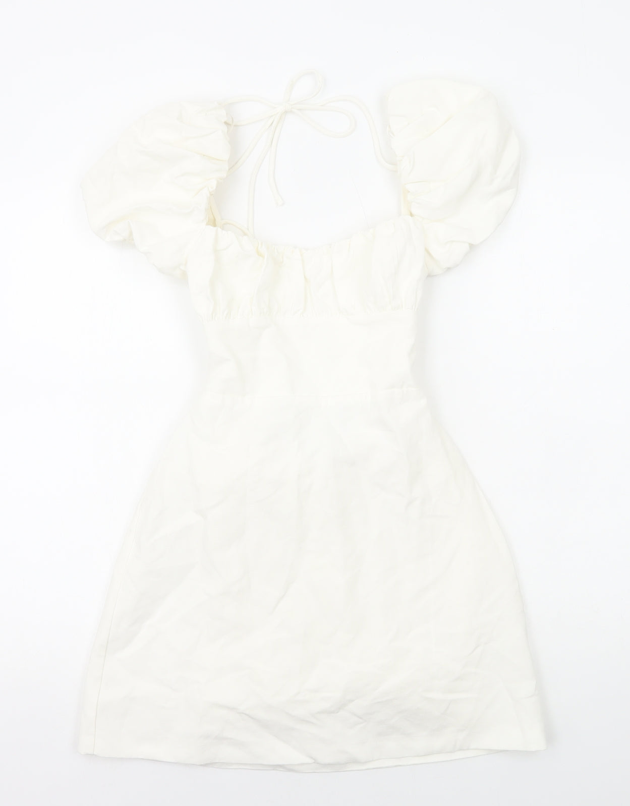 Zara Womens White Cotton Mini Size S Square Neck Zip