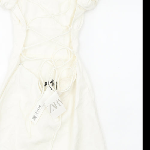 Zara Womens White Cotton Mini Size S Square Neck Zip