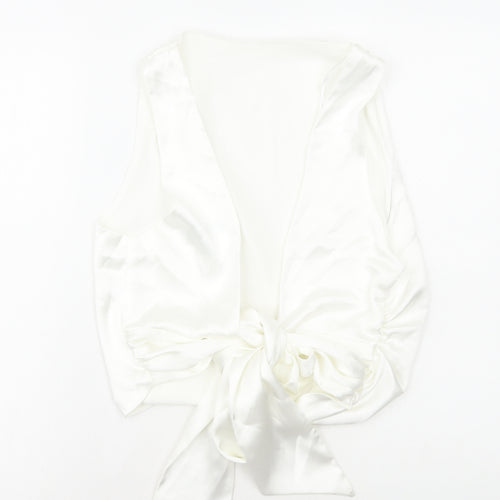 Zara Womens White Polyester Basic Blouse Size 2XL Square Neck - Tie Back