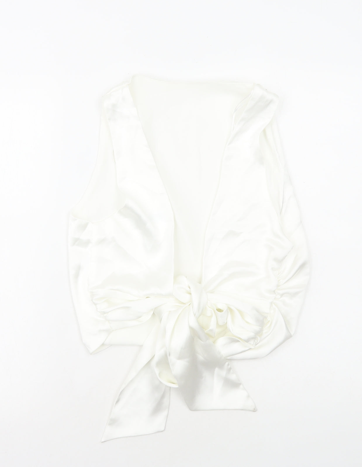 Zara Womens White Polyester Basic Blouse Size 2XL Square Neck - Tie Back