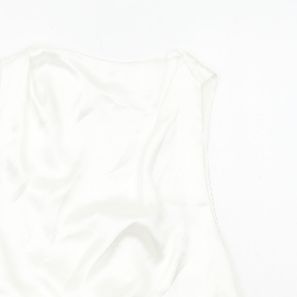 Zara Womens White Polyester Basic Blouse Size 2XL Square Neck - Tie Back