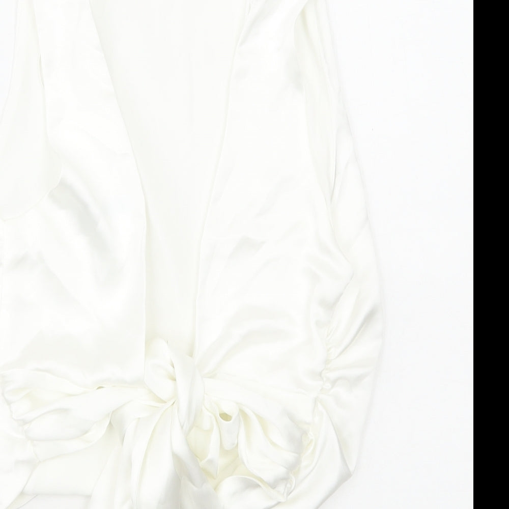 Zara Womens White Polyester Basic Blouse Size 2XL Square Neck - Tie Back