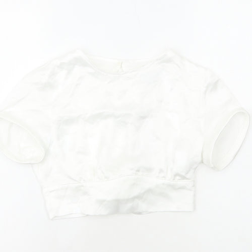 Zara Womens White Polyester Cropped Blouse Size S Round Neck