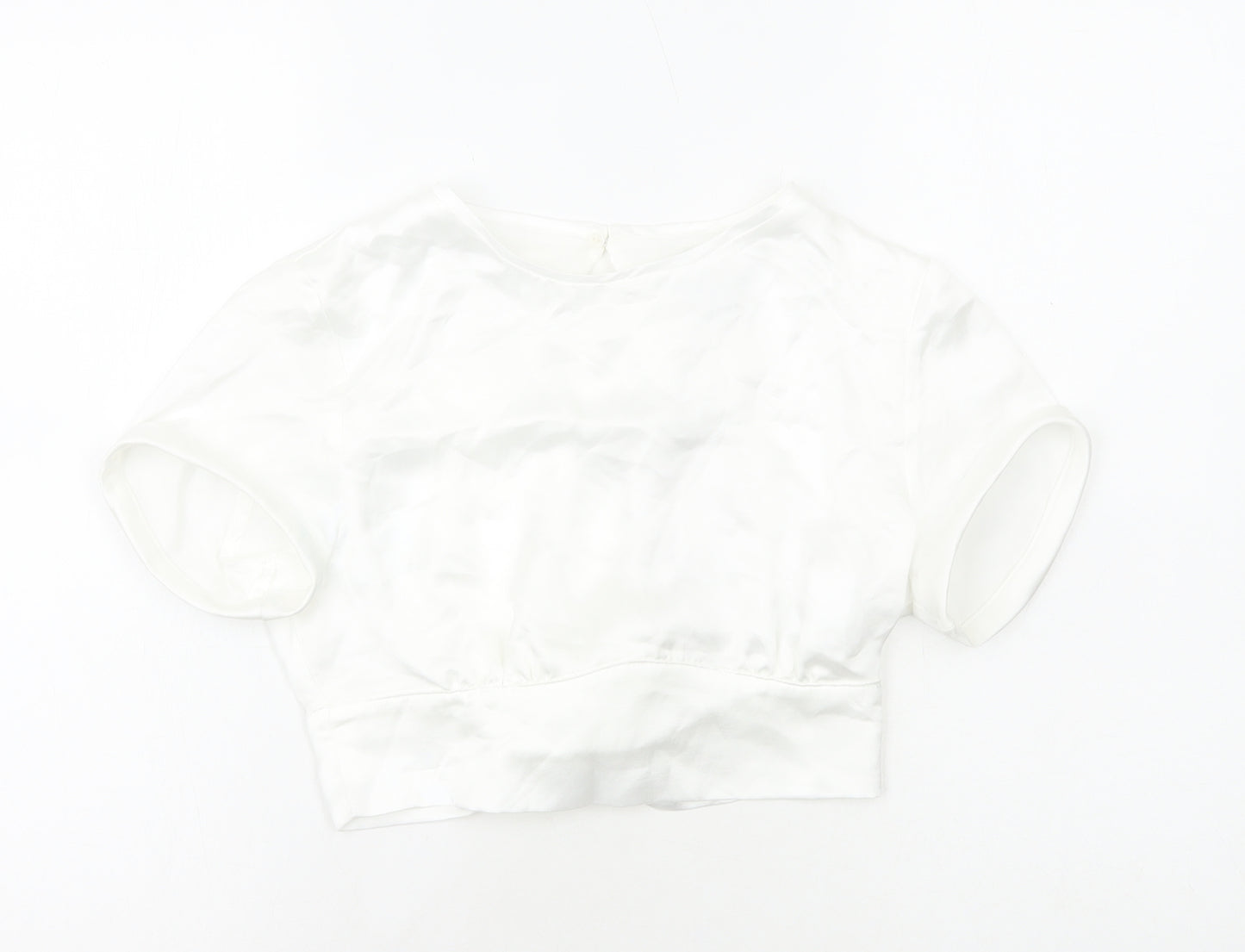 Zara Womens White Polyester Cropped Blouse Size S Round Neck