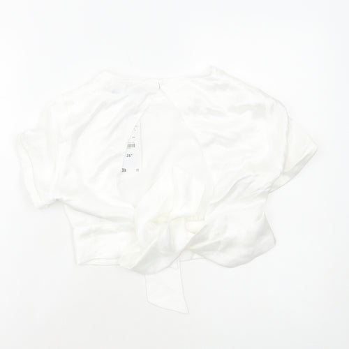 Zara Womens White Polyester Cropped Blouse Size S Round Neck
