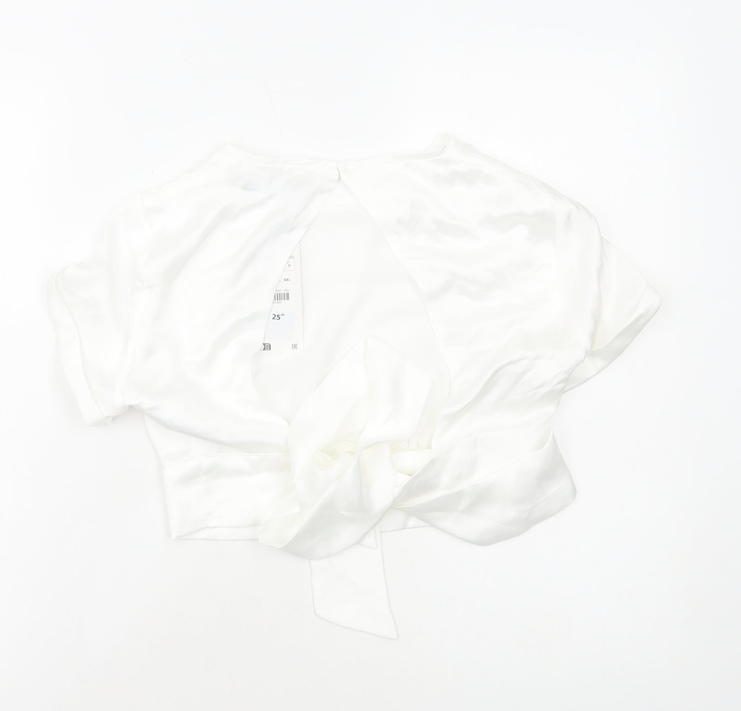 Zara Womens White Polyester Cropped Blouse Size S Round Neck
