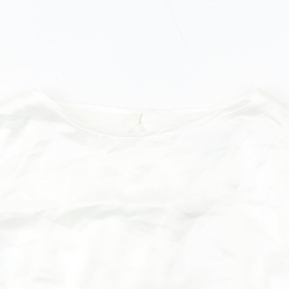 Zara Womens White Polyester Cropped Blouse Size S Round Neck