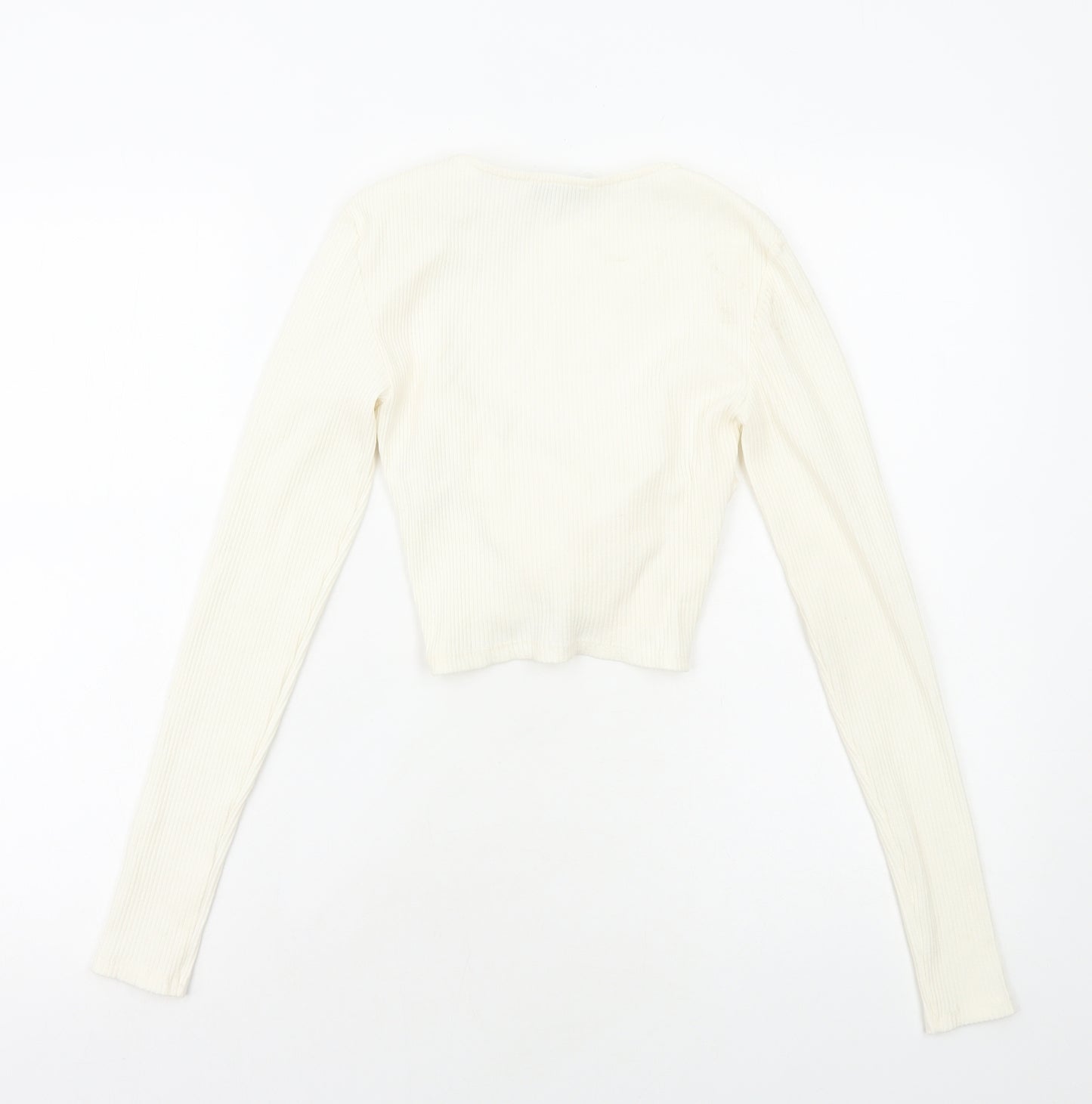 Zara Womens White Polyester Cropped Blouse Size S Scoop Neck - Ribbed